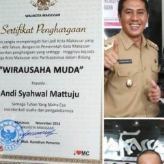 Ketua Komunitas Tangan Diatas Raih Piagam Wirausaha Muda dari Pemkot Makassar